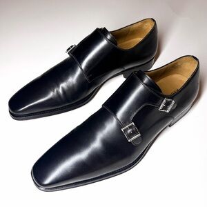 Magnanni Men’s  Landon II Black Plain Toe Two Buckle Monk Shoes Sizs- 12 M
